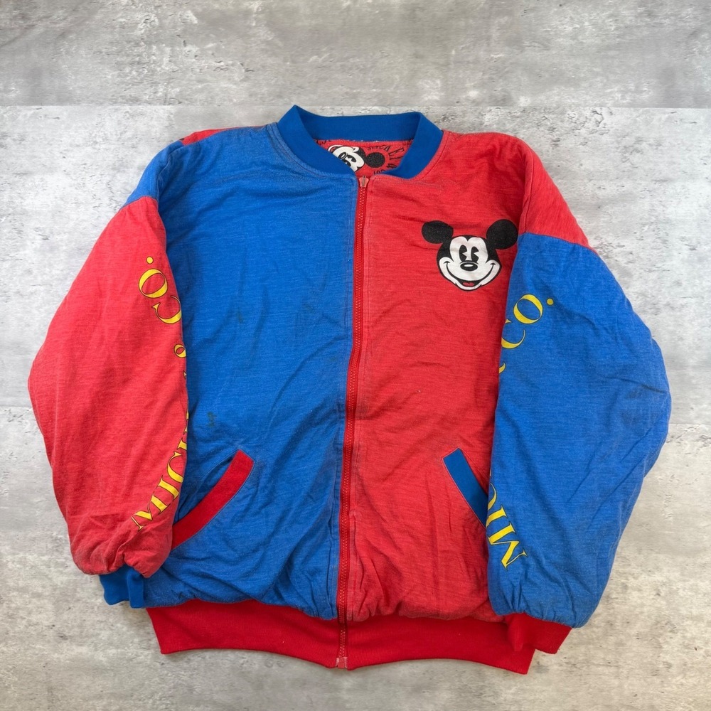 Vintage Mickey & Co Disney Mickey Mouse Colorblock Bomber Jacket Red Blue Mens L
